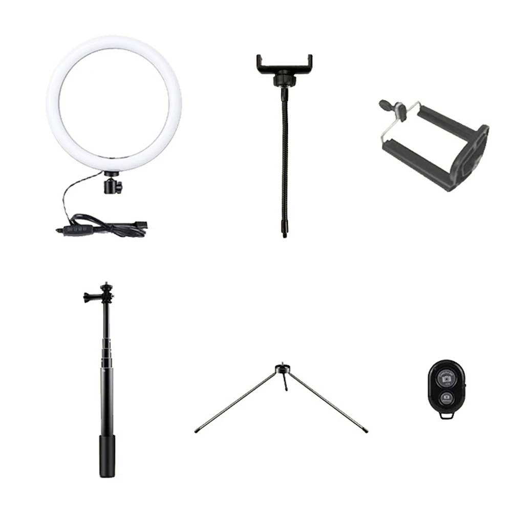 Профессиональный кольцевой светильник 3 в 1 с регулируемой палкой для селфи