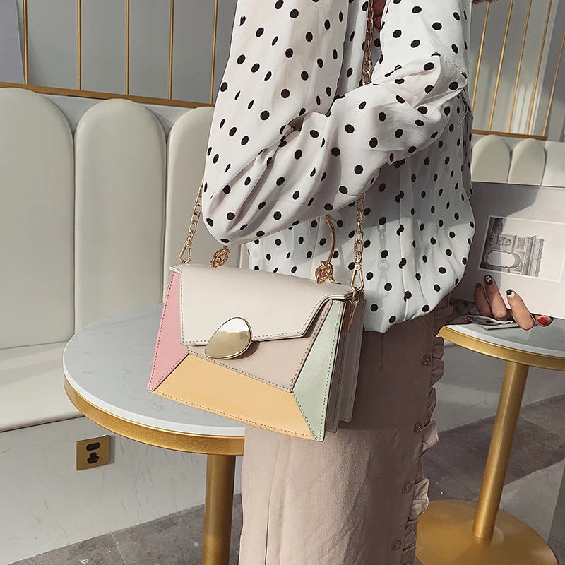 Новые сумки через плечо из искусственной кожи контрастных цветов для женщин 2020