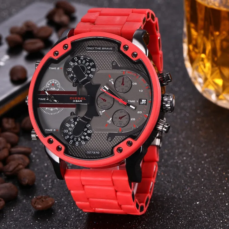 

Luxury DZ Watch Mens Sports Multifunction Six-Hand Big Dial Waterproof Digital Business Leather Watches Red Male WristWatch Hour