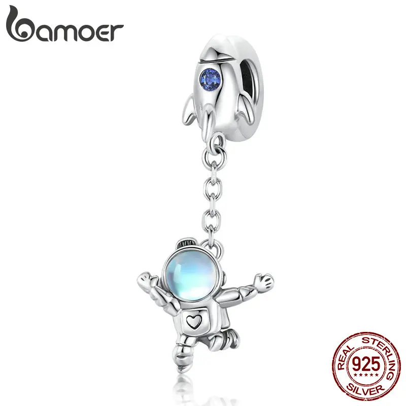 

bamoer 925 Sterling Silver Spaceship & Astronaut Metal Charm Making Charm fit Original Bracelet DIY jewelry Beads Bijoux SCC1695