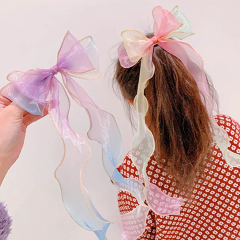 

Organza Girl Bow Headdress Hairpin Children Princess Hair Rope Ribbon Kids Clips Butterfly Knot Head Accessories Hair Styling