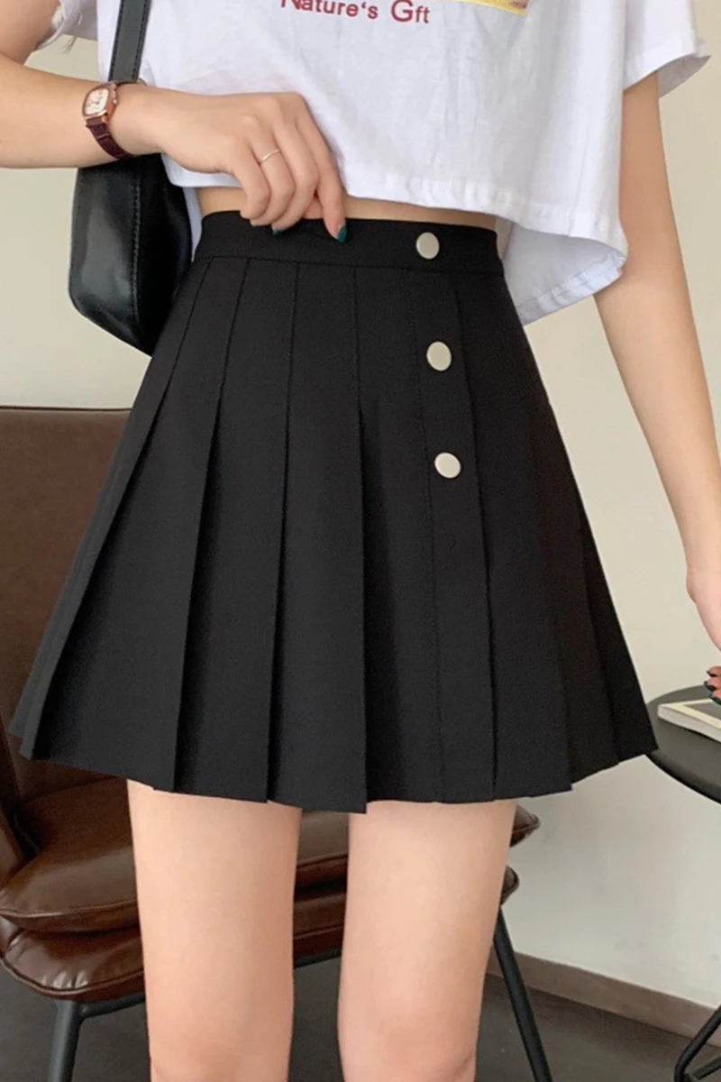 

Black pleated skirt summer student high-waisted thin a-line skirt design sense package hip short skirt