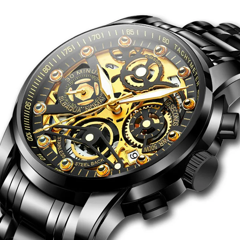 

New Fashion Men Watches Multi-Function Hollow Watch Waterproof Calendar Quartz Watch Men's Stainless steel Chronograph clock