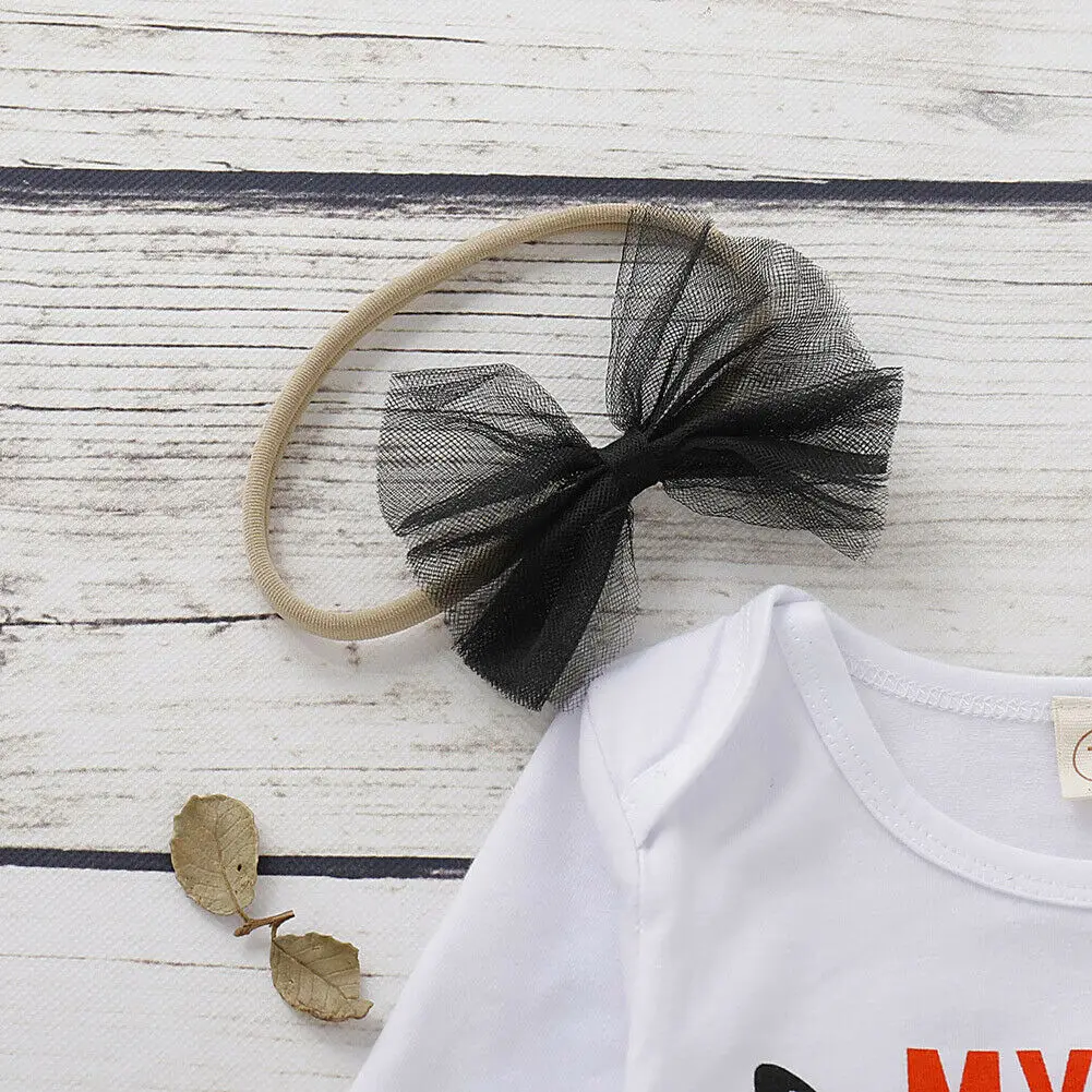 Black Cute Newborn Baby Girls Clothes Set Cartoon Lace Bodysuit+Ball Gown Skirt 2Pcs Outfits Kids First Halloween Print Costumes | Детская