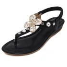 Женские летние сандалии стразы на каблуке Т-образные пляжные туфли на танкетке