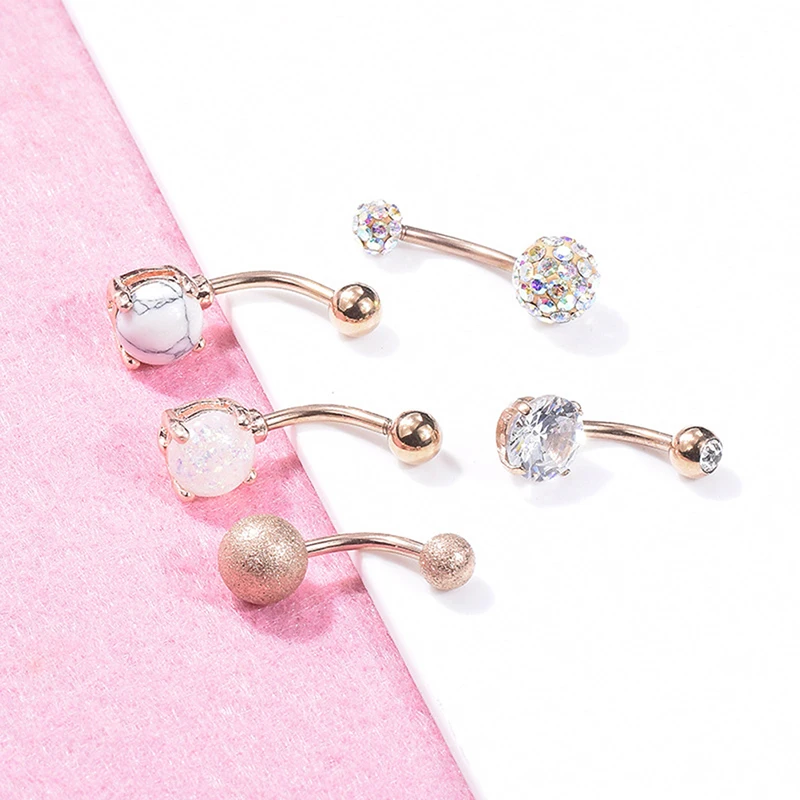 

5/10Pcs Stainless Steel Belly Button Rings Navel Bar Piercings CZ Gem Piercing Ombligo Crystal Navel Piercings