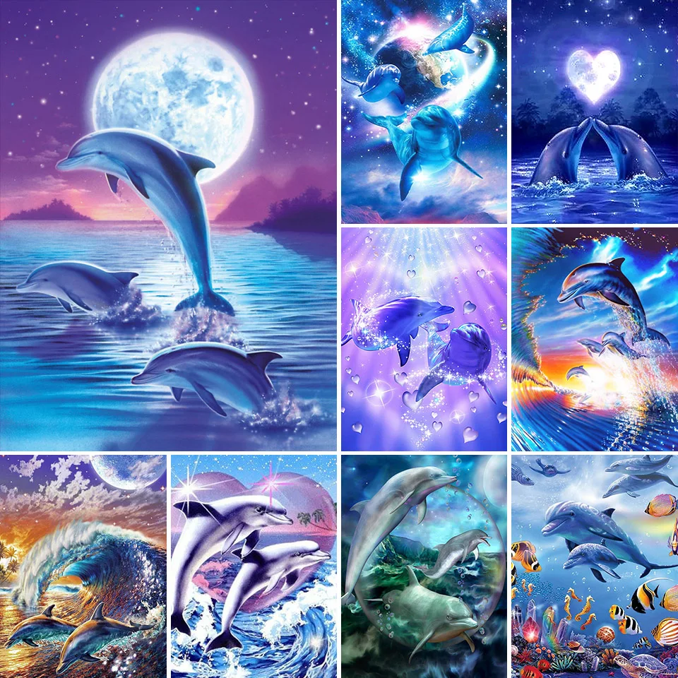 

5D DIY Diamond Painting Dolphin Sea Cross Stitch Kits Full Drill Embroidery Mosaic Animals Art Picture of Rhinestones Gift