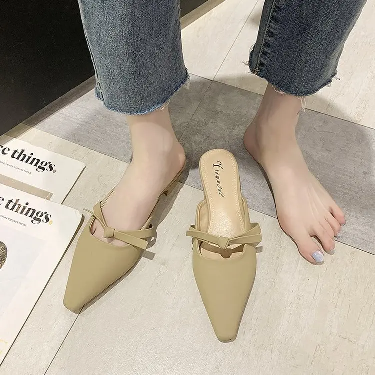 

Low Slippers Casual Shoes Square heel Mules For Women 2021 Loafers Pantofle Cover Toe Med Slides Luxury Block Summer New Hoof He