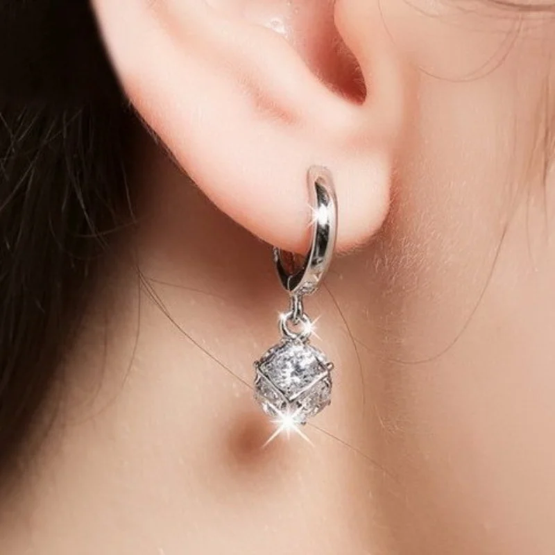 

Trendy Jewelry Crystal Ball AAA Zircon Earrings Simply Design Silvery Plating For Women Earings For Girl Lady Gifts