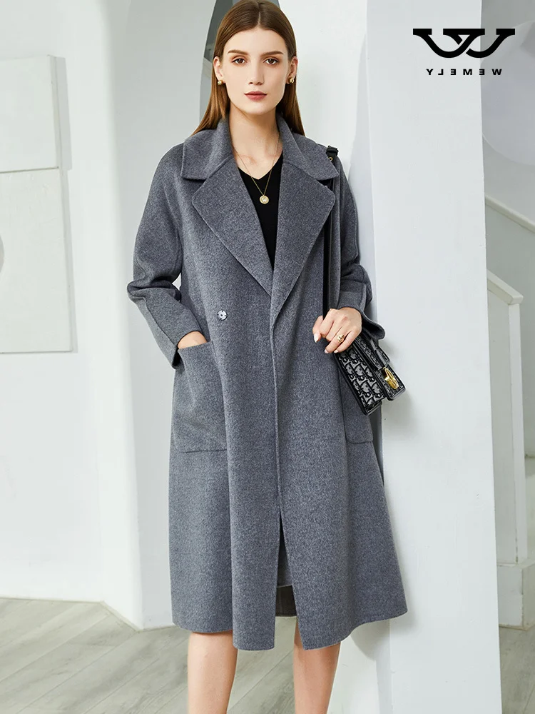 

Shzq двухстороннее кашемировое пальто, женская одежда средней и длины, облегающая и утепленная, новое шерстяное теплое пальто на осень и зиму