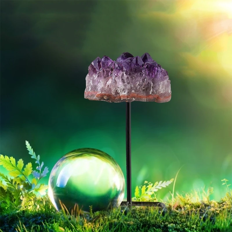 

R2LE Natural Raw Crystal on Metal Stand Home Decor Healing Stone Reiki Good Luck Rough Agate Gemstone Gift