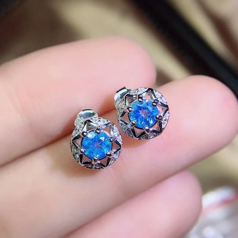 Женские серьги-гвоздики из серебра 925 пробы с натуральным топазом | Украшения и