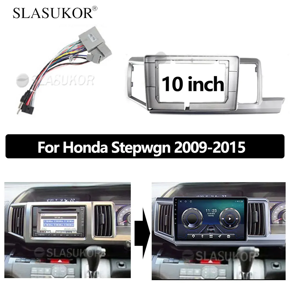 10 INCH Double Din Car Radio Fascia Frame For Honda Stepwgn 2009 2010 2011 2012-2015 Cable installation Trim Dashboard Panel Kit