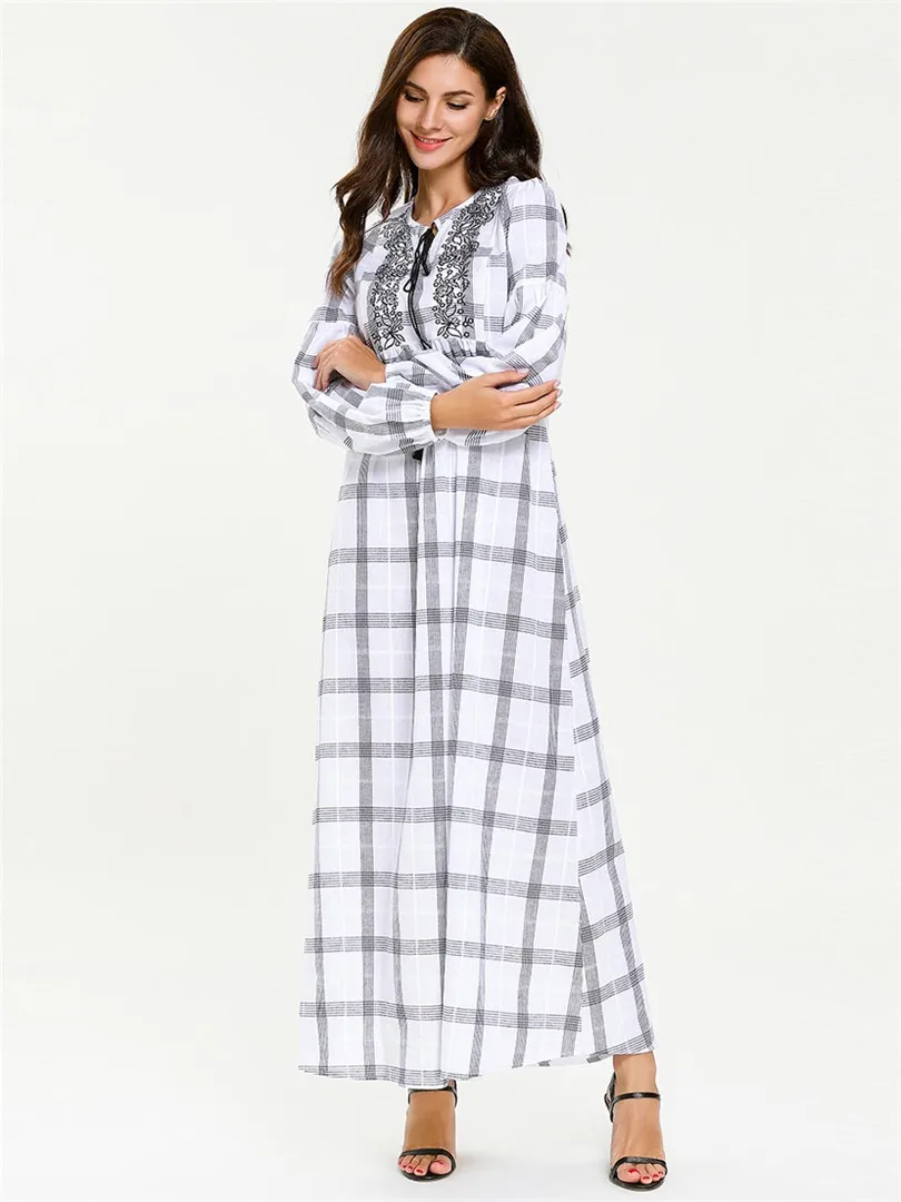 Особый дизайн женское платье в белую полоску Национальный халат Исламская