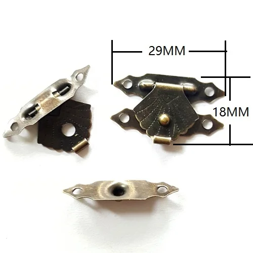 Замок-застежка из латуни с покрытием золотого бронзы, размером 18*29 мм, в комплекте 100 штук. Используется для крепления украшений, декорирования изделий из дерева и мебели.