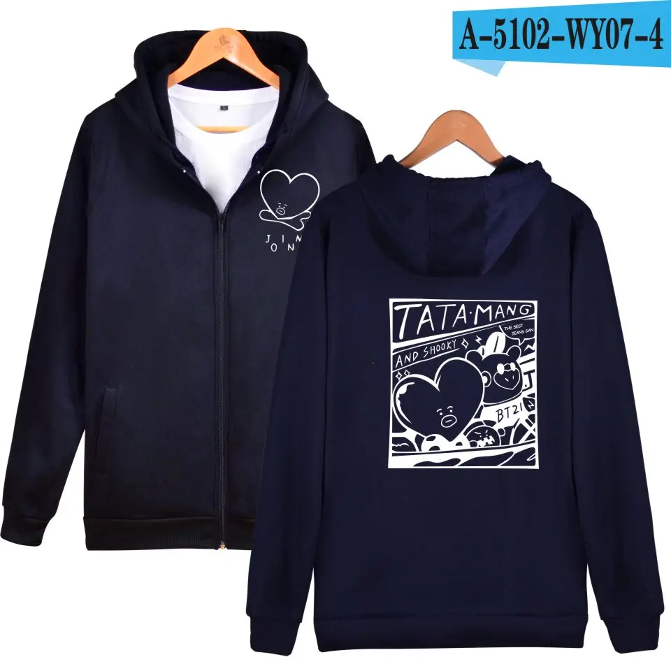 Navy Kpop Bangtan Jim V Zipper Hoodies Sweatshirt Cool Kpop College Stylish New Autumn/Winter Casual Fashion Zipper Sweatshirt - Цвет: Navy