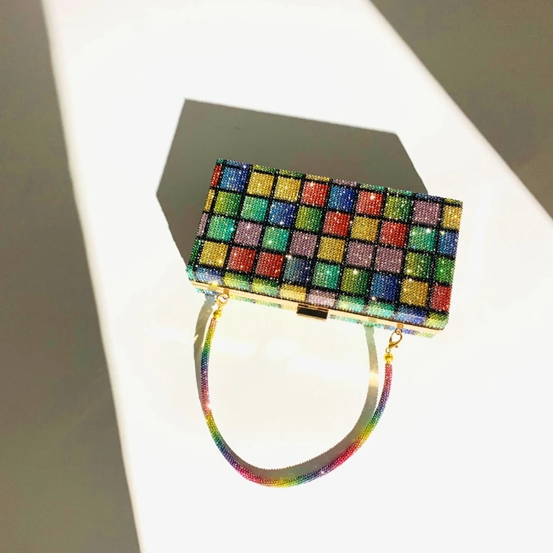 

New Rainbow Diamond Wedding Clutch Bag Elegant Party Evening Clutch Purse and Handbag for Women Luxury Designer Crossbody Bag