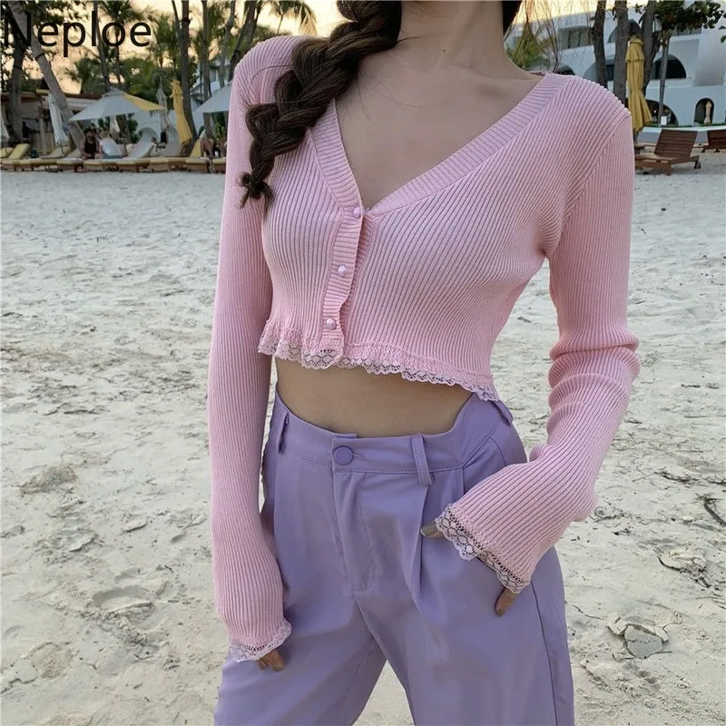 Neploe кружевные вязаные футболки в стиле пэчворк женские сексуальные топы с