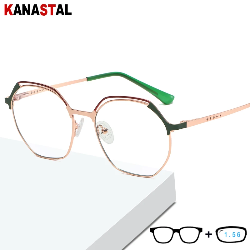 

Women Blue Light Blocking Glasses Men Eyeglasses Frame Metal Bicolor Polygon Eyewear Computer Prescription Myopia Glasses Newest