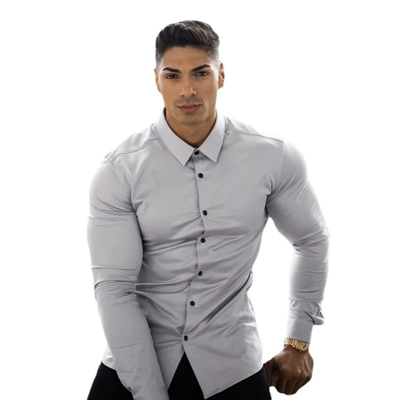 

Autumn Fashion Long Sleeve Shirt Men Spring Casual Slim Fit Social Business Dress Shirt Mens Turn-Down Collar Office Basic Shirt