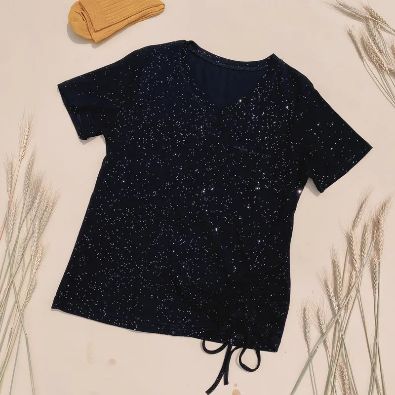 

2021 t-shirt short loose V-neck new women's short sleeve