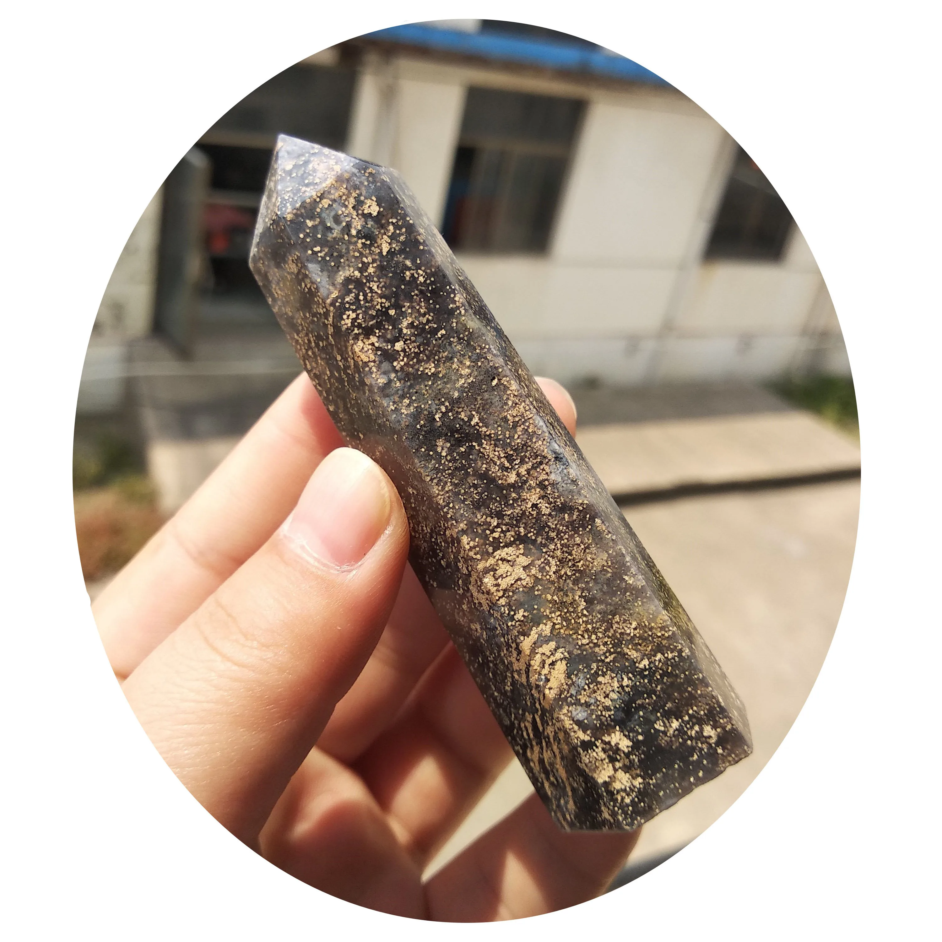 

1pcs galaxyit agate point hand carving quartz wand crystal energy tower for healing