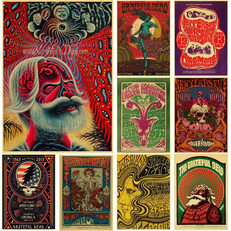 Купите 3 и получите 4 винтажные постеры с абстрактными иллюстрациями рок-группы