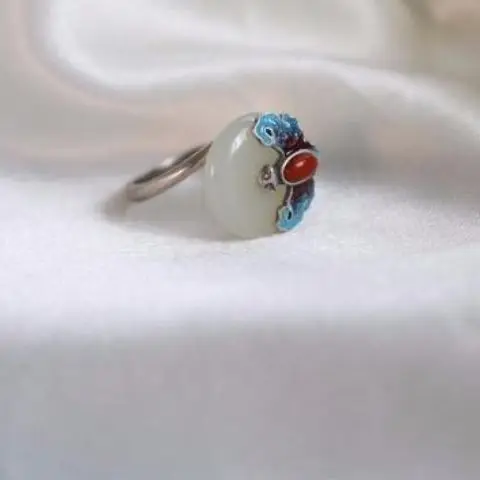 

Original Design S925 Sterling Silver Burnt Blue Retro Minority Chinese Style National Style Forbidden City Style Hetian Jade Ope