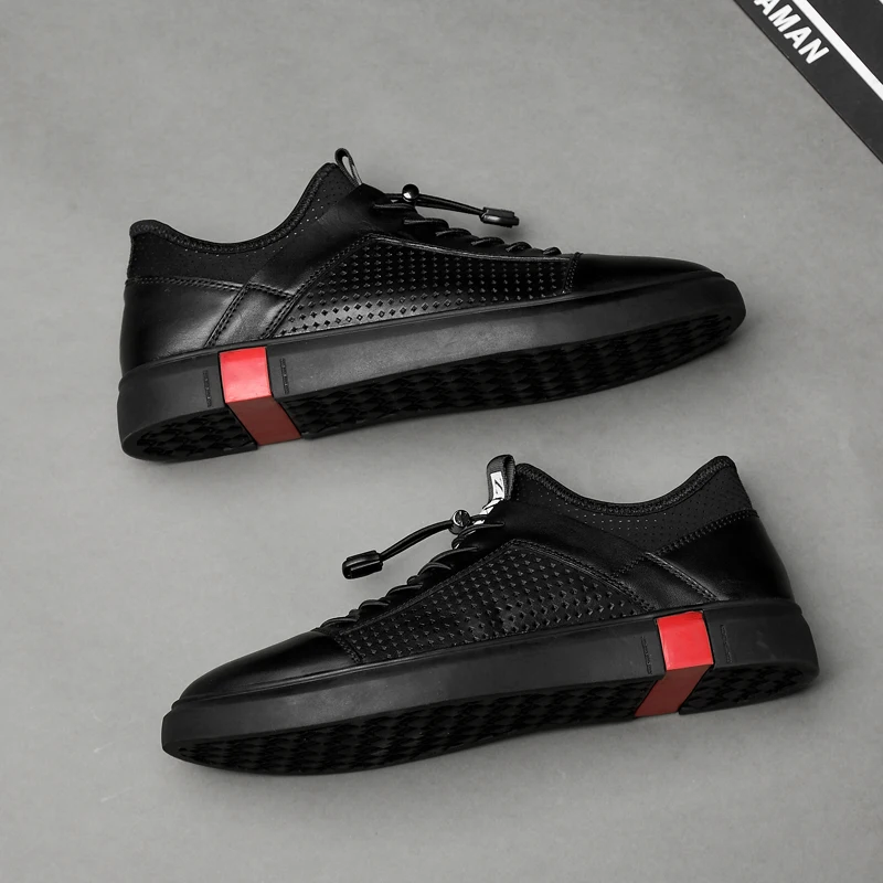 Мужские повседневные лоферы из натуральной кожи дышащие черные туфли на