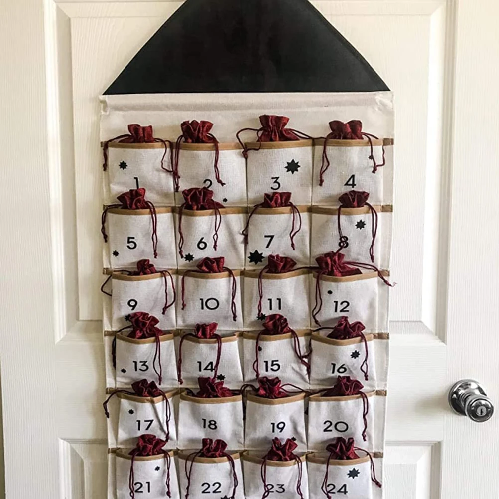 

Christmas Advent Calendar with 24 Pockets Canvas Wall Hanging Bag Storage Bag Key Holder for Home Xmas Countdown Decoration