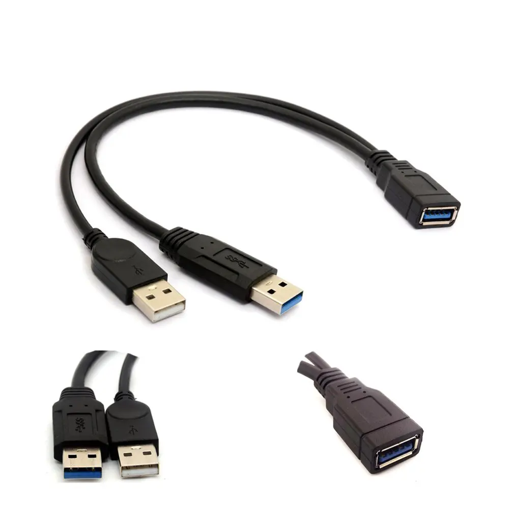 

HW24USB 3.0 Female to Dual USB Male Extra Power Data Y Extension Splitter Cable 20cm