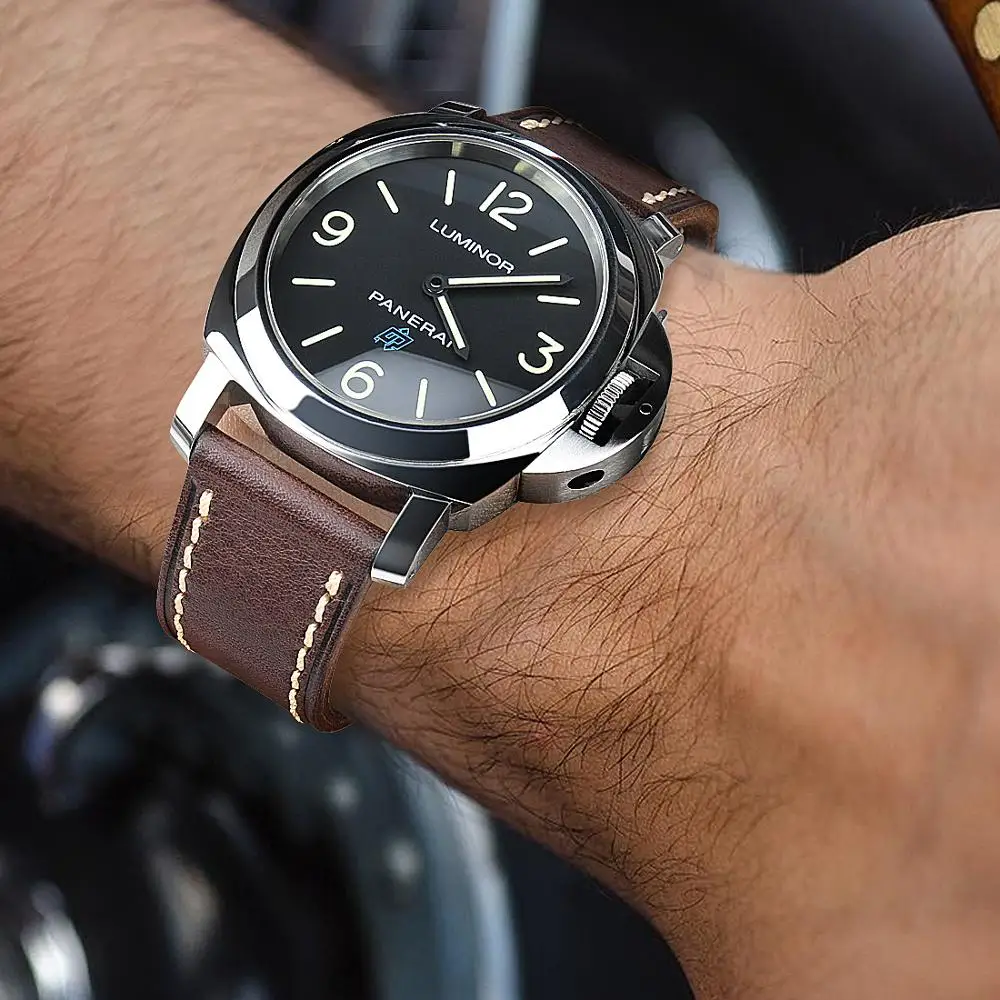 

MAIKES Handmade Genuine Leather Watch Bands 20mm 22mm 24mm Black Buckle Cowhide Watchbands For Tudor Longines Strap