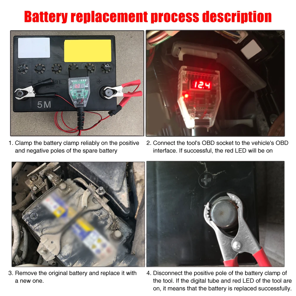 

OBD Battery Replacemnt Kit Portable Compact Electric Car Multifunction Durable Memory Saver Diagnostic Tool LED Indicator