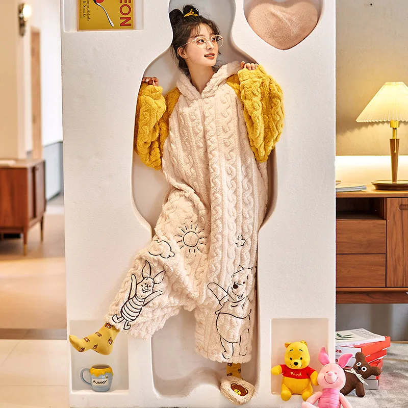 New Women's Jumpsuit In Winter Coral fleece Thickened Nightdress Flannel Jumpsuit Ladies Lounge Plus Size Onesie