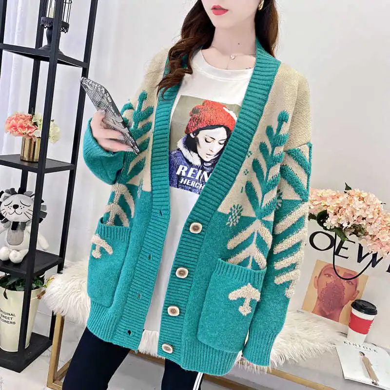 

2020 Spring and Autumn New Large Size Women's Sweater Fat mm Fall/Winter Knitted Shirt Coat Fat Sister Loose Skinny Cardigan