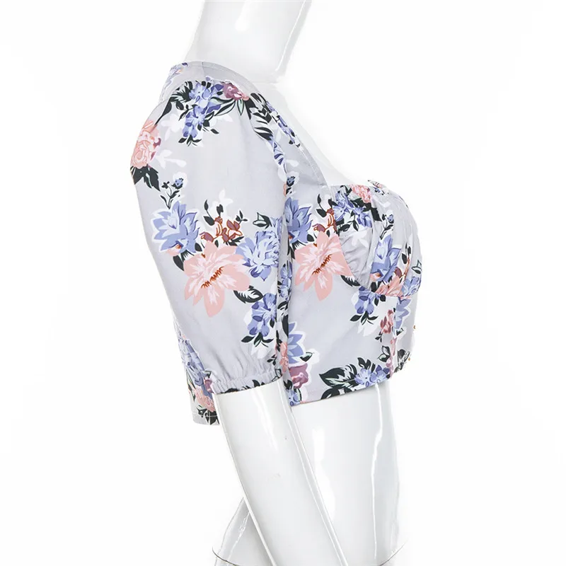 Сексуальный французский стиль цветочный винтажный Женский пуловер с квадратным