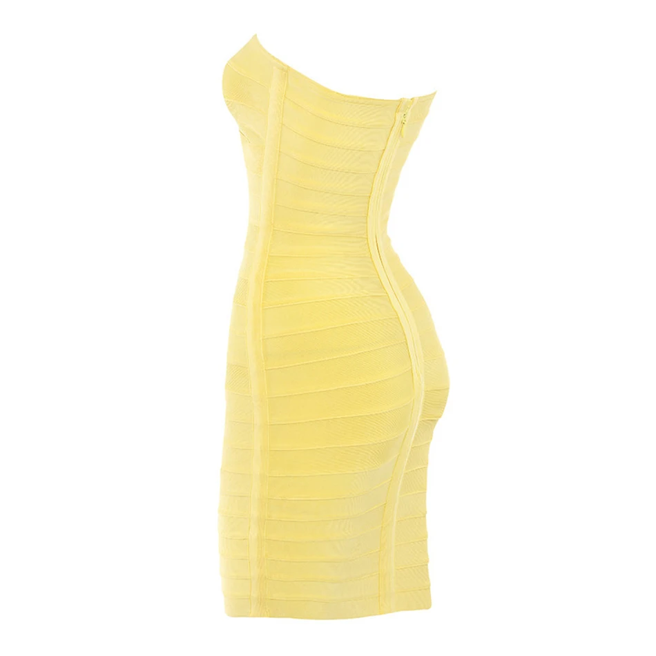 Женское облегающее платье без бретелек с v-образным вырезом желтое вечернее