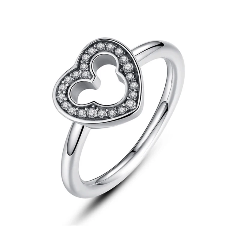 Mickey Love Новинка, модное кольцо, любовь, сердце, корона, цветок, кольца на палец, прозрачный CZ, подходит для женщин, Свадебный бренд, ювелирное изделие, подарок, Прямая поставка - Цвет основного камня: Mickey Love