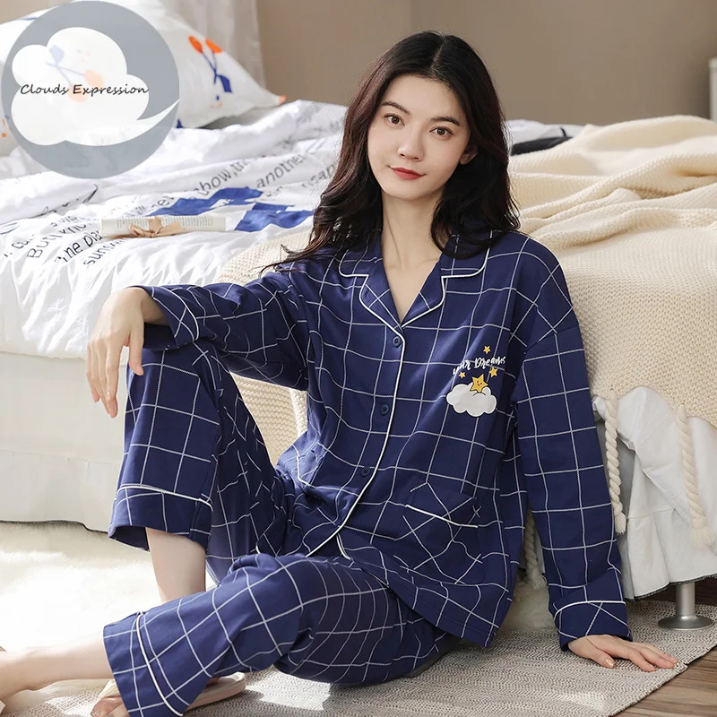 Осенне-зимние брендовые вязаные хлопковые элегантные женские пижамные