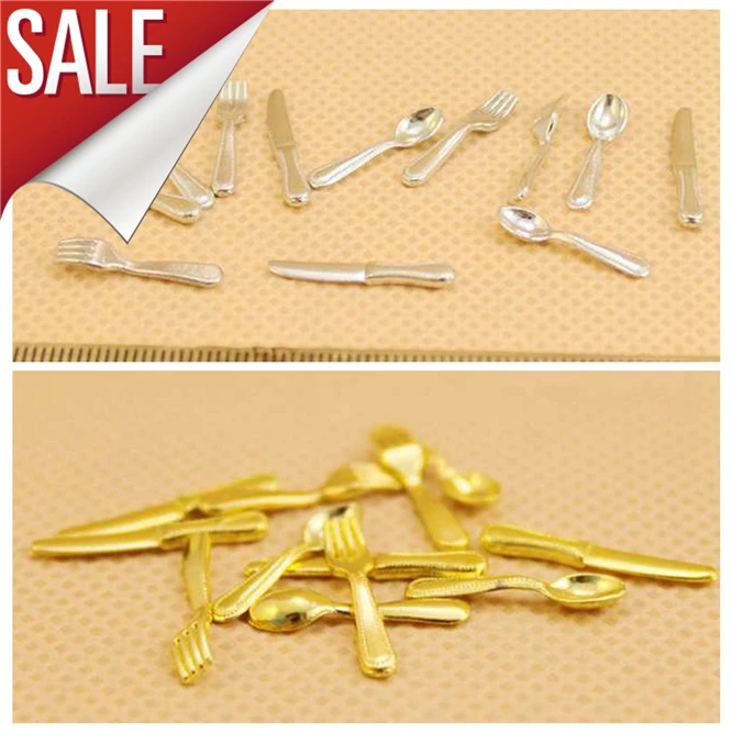 

2 комплекта 24 шт Мини винтажный кукольный домик миниатюрная Посуда Столовые приборы металлический золотой серебряный нож вилка ложка кухня...