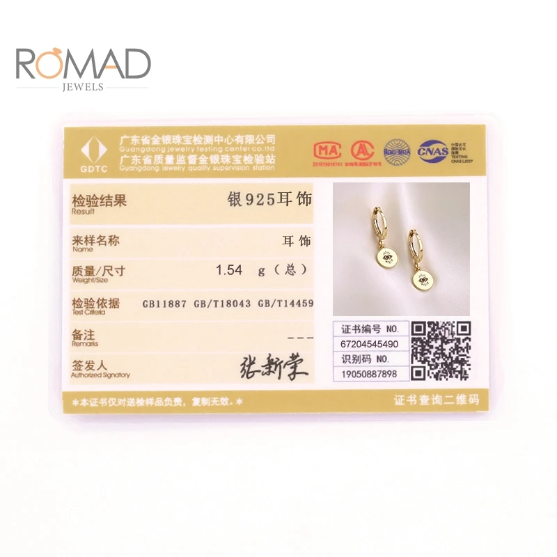 

ROMAD 925 Sterling Silver Diamonds Earrings For Women Personality All-match Evil Eye Pendant Gold Hoops Earring Jewelry Brincos