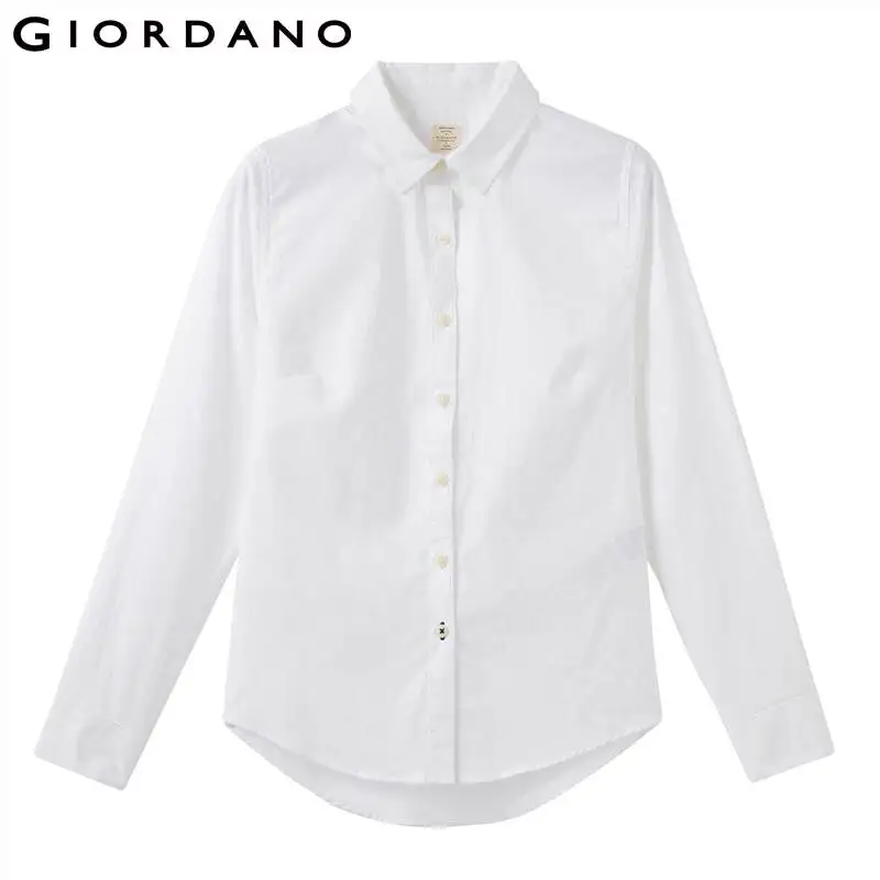 Женская рубашка из ткани Оксфорд Giordano Классическая однотонная блузка с отложным