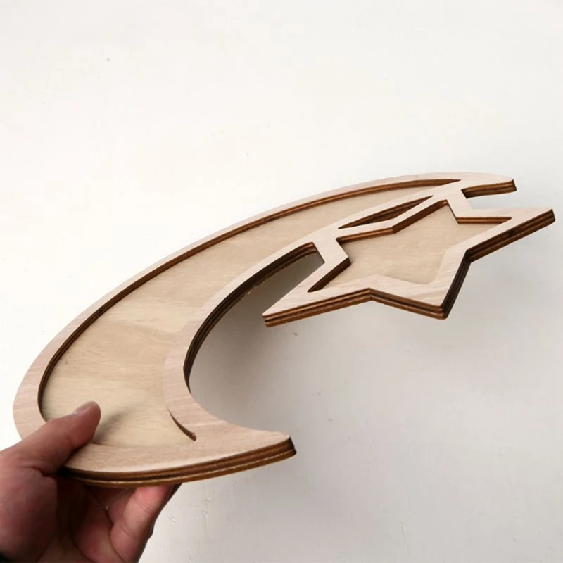 

Wooden Crescent Moon Srar Eid Ramadan Party Food Serving Tableware Dessert Pastry Tray Display Holder Decor Ornament