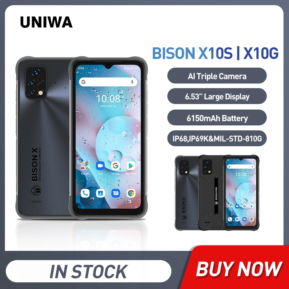 Global Version UMIDIGI BISON X10S X10G 6150mAh Battery Smartphone 4GB+32GB IP68/IP69K Waterproof Rugged  6.53
