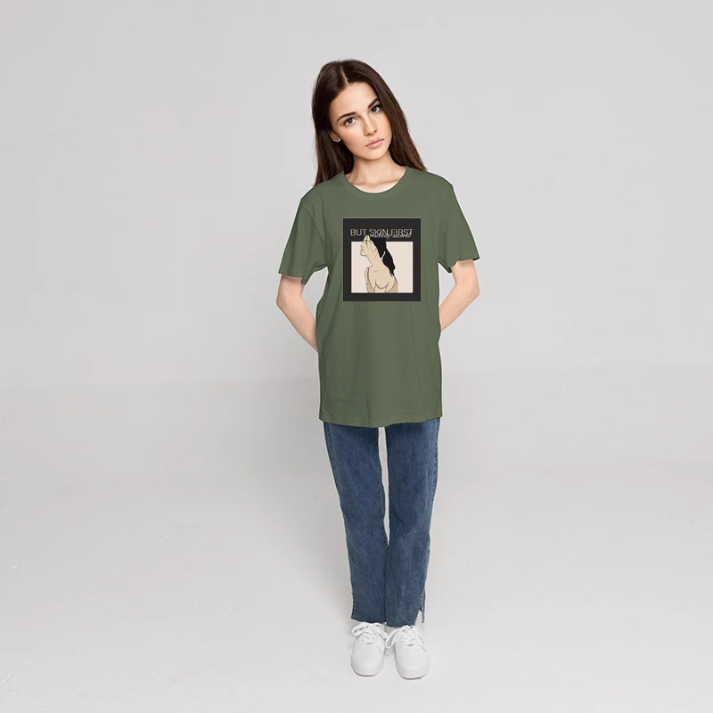 

But Skin First Printing Womans T-shirts Creativity Oversize TShirts Fashion Crewneck T Shirt Summer Crewneck Female T Shirt