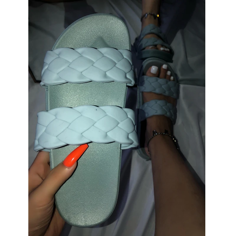 

Женские пляжные шлепанцы, повседневные однотонные плетеные шлепанцы с открытым носком и плоской подошвой, лето 2021