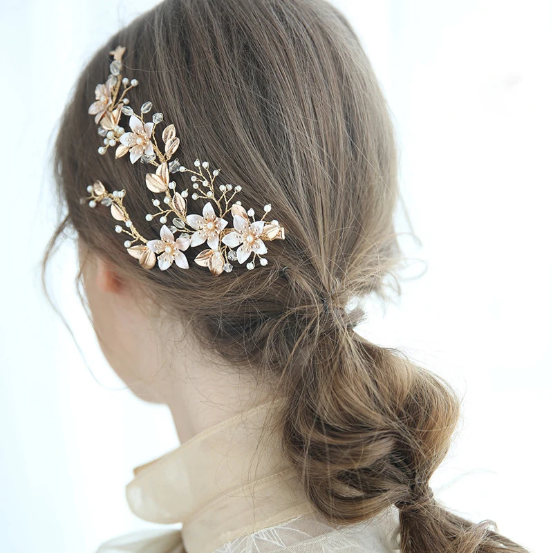 Золото с цветочным рисунком для свадебных торжеств зажим волос аксессуары