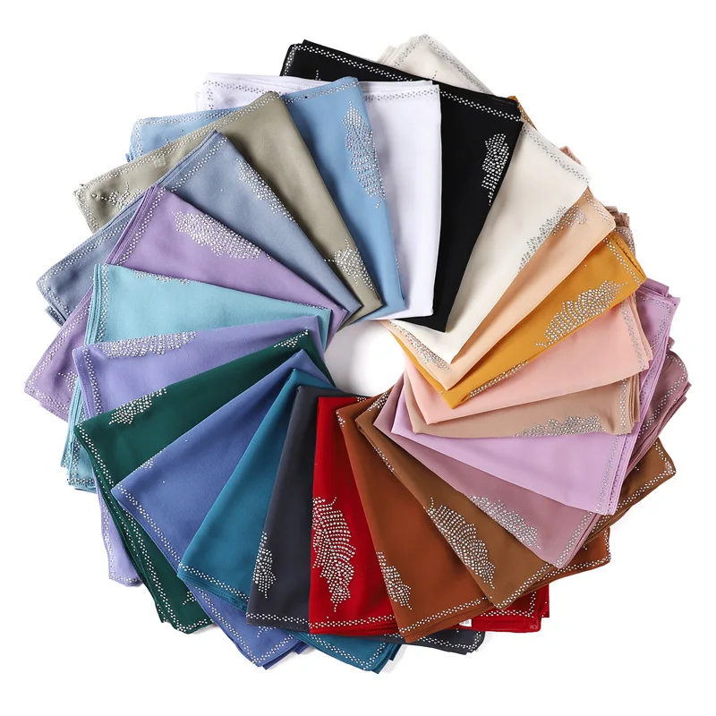 

Square Chiffon Hijab Scarf Turban with Rhinestone Muslim Islamic Headband Plain Shawl Headwrap Women Headscarf Headband Scarves