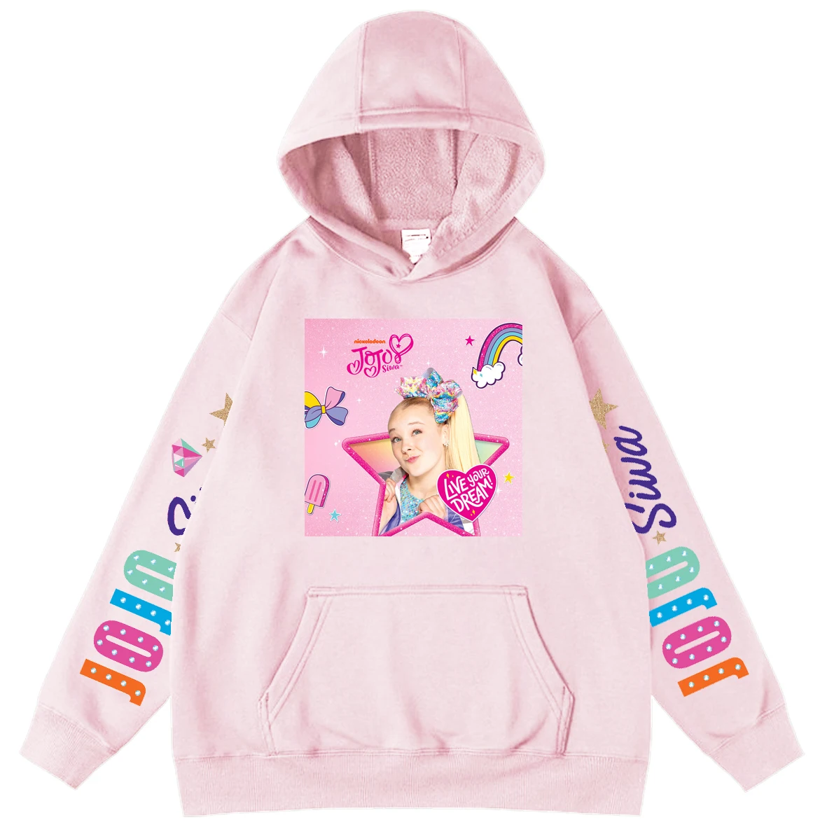 

JoJo Siwa Popular Girl Boy Long Sleeve Hooded Sweatshirt Fun Kids Hooded Hoodie Spring Autumn Hot Children Sportswear Hoody