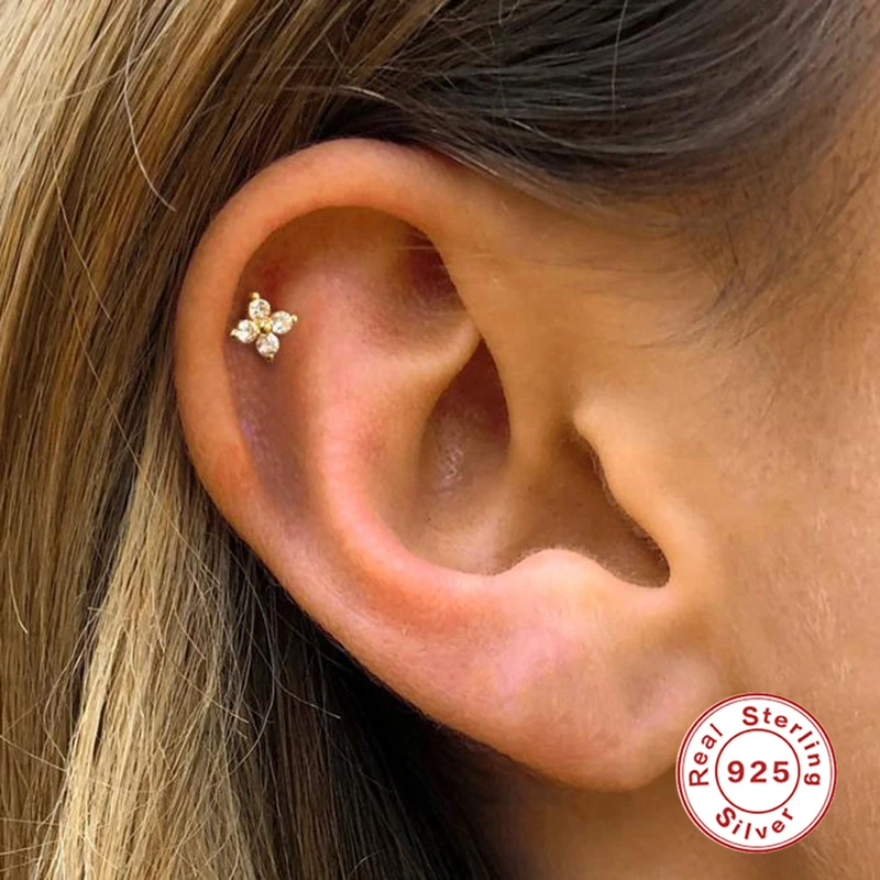 

CANNER 925 Sterling Silver Stud Earrings With Pink Black 7 Colors Colorful Zircon Piercing Earrings For Women Girl kolczyki S925